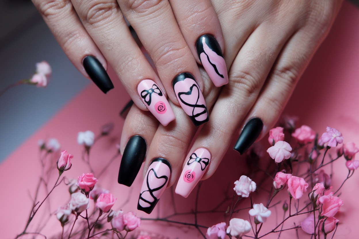 18 Stunning Black and Pink Coffin Nail Designs to Elevate Your Manicure Game