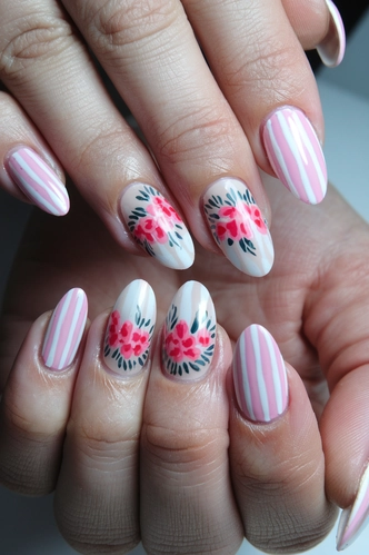 3D Heart Almond Nails