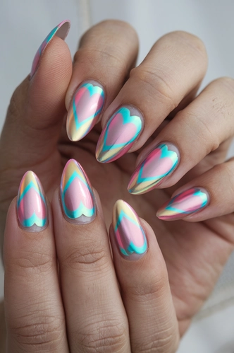 Abstract Heart Almond Nails