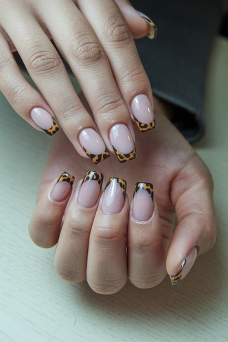 Animal Print Accent Extra Short Square Nails