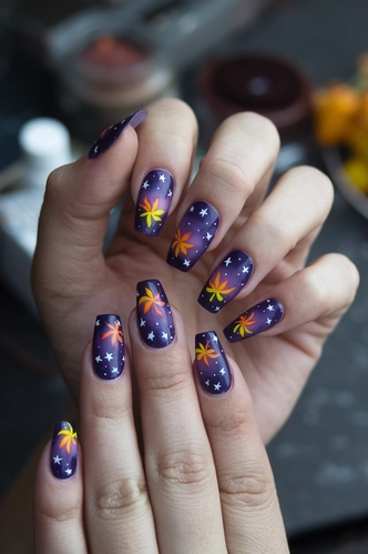 Autumn Night Sky Coffin Nails