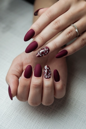 Burgundy Velvet Coffin Nails