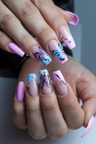 Butterfly Dream Birthday Coffin Nails