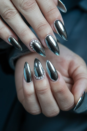 Chrome Stiletto Medium Nails