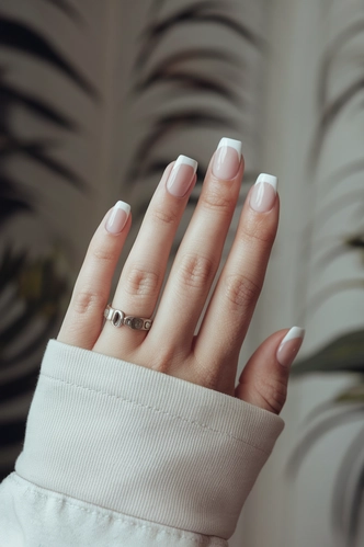 Classic French Manicure on Extra Short Square Nails