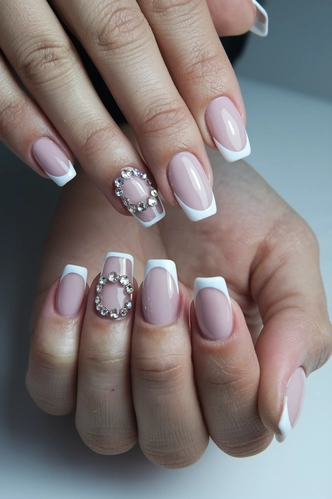 Classic French Tips with Crystal C Curve Nails