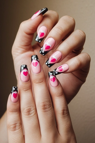 Classic Ombre Black and Pink Coffin Nails