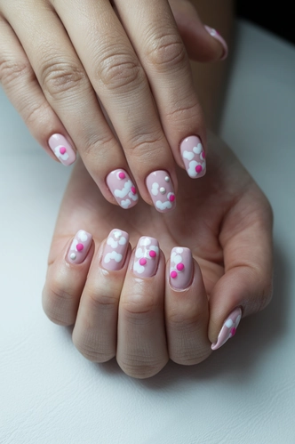 Cloud-Effect Milky Pink Short Nails