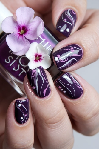 Dark Purple Marble Nail Art Design