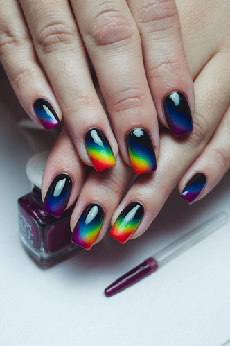 Dark Rainbow Oil Slick Nails