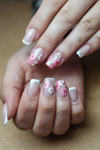 Delicate Floral Extra Short Square Nails