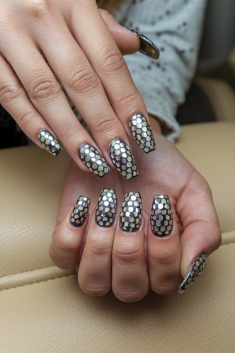 Disco Ball Metallic Coffin Nails