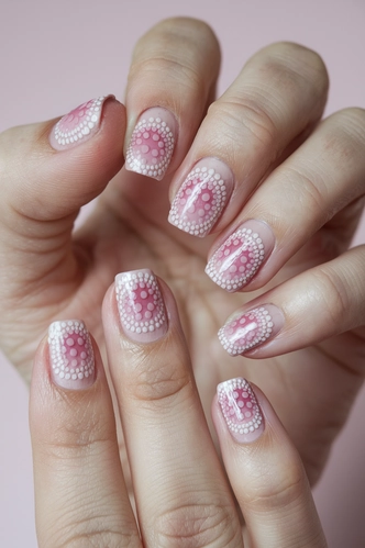 Dotted Art Short Milky Pink Nail Design