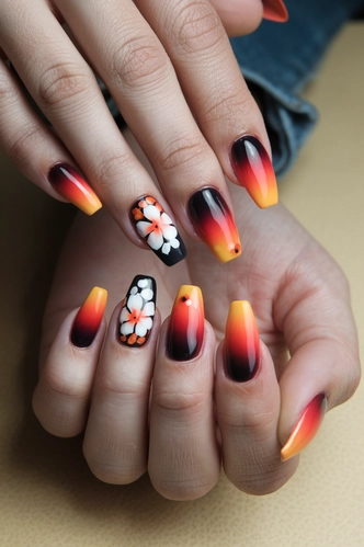 Fall Floral Coffin Nails