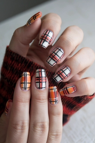 Fall Plaid Coffin Nails