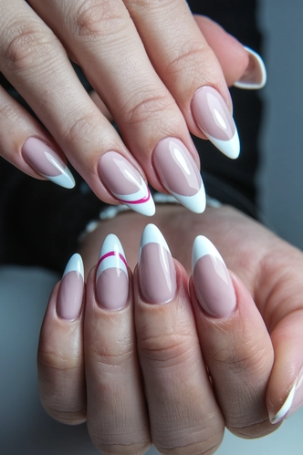 French Tip Stiletto Medium Nails with a Twist