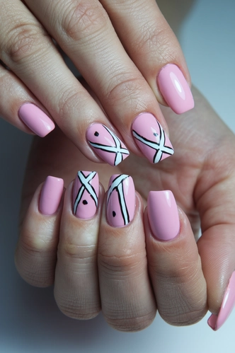 Geometric Short Pink Nail Art Design