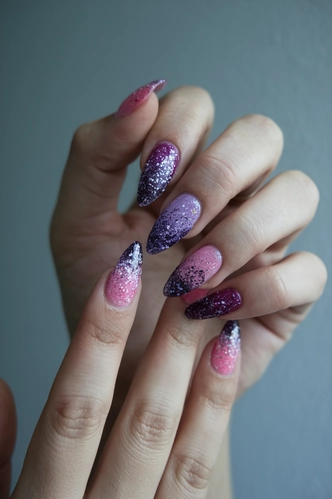 Glitter Ombre Stiletto Medium Nails