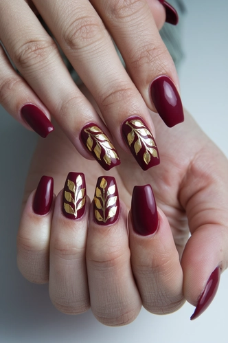 Golden Foil Leaf Coffin Nails