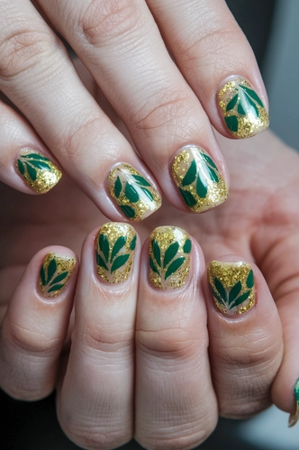 Golden Glitter Leaf Pattern