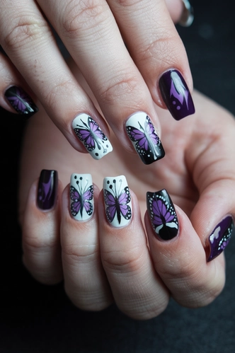 Gothic Butterfly Nail Art Design