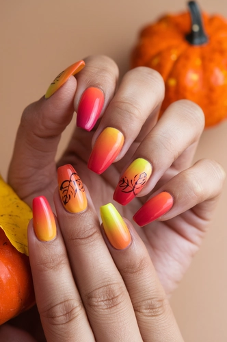 Gradient Autumn Coffin Nails