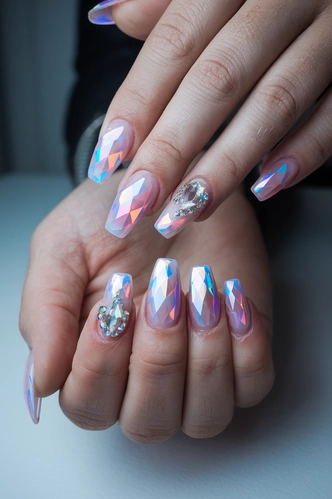 Holographic Crystal Rain Coffin Nails