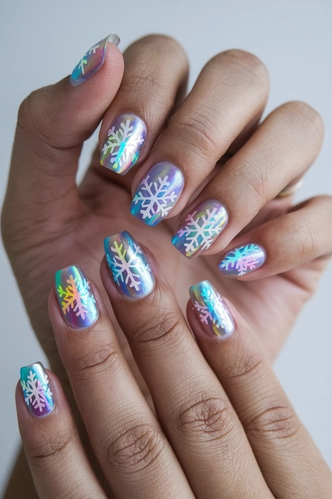 Holographic Snowflake Glam Nails