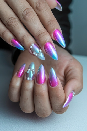 Iridescent Pearl Stiletto Press Ons