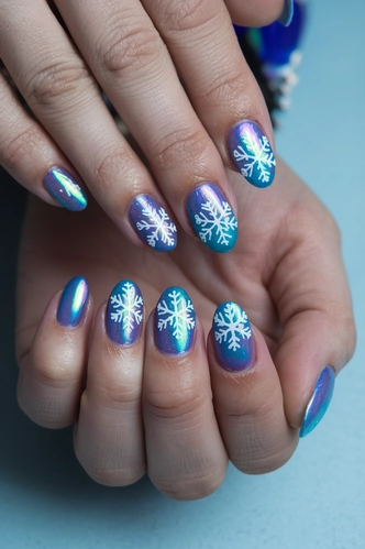 Iridescent Snowflake Accent Nails