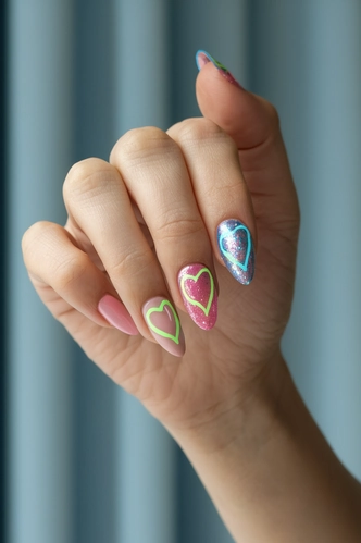 Marble Effect Heart Almond Nails