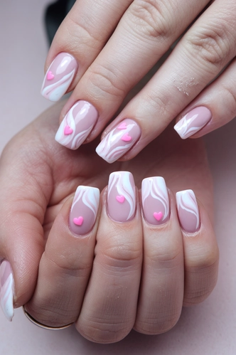 Marble Effect Short Milky Pink Nails