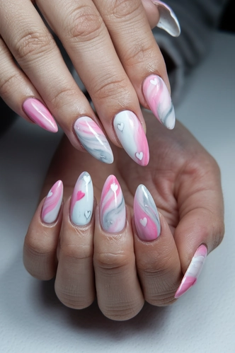 Marble Effect Stiletto Medium Nails