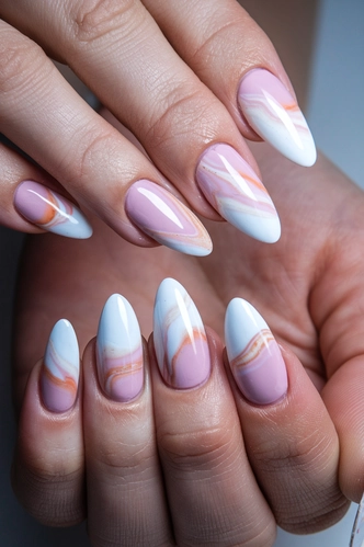 Marble Effect White Stiletto Nails