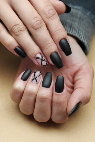 Matte Black Medium Gel X Nails