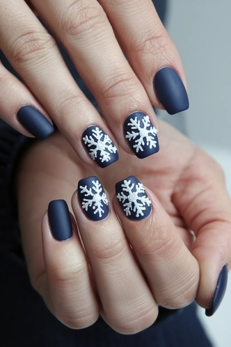 Matte Navy Snowflake Design