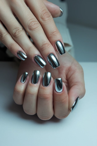 Metallic Chrome Extra Short Square Nails