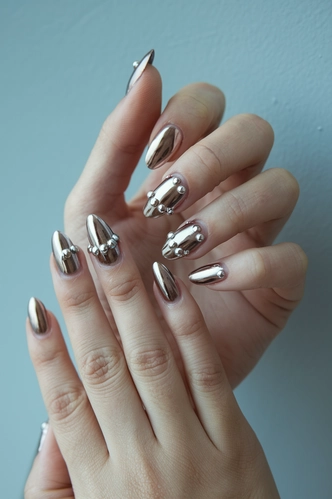 Metallic Chrome Medium Gel X Nails