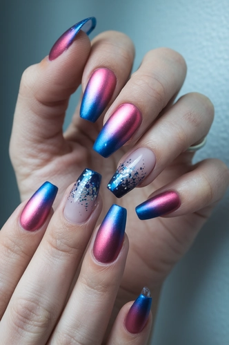 Metallic Confetti Burst Coffin Nails