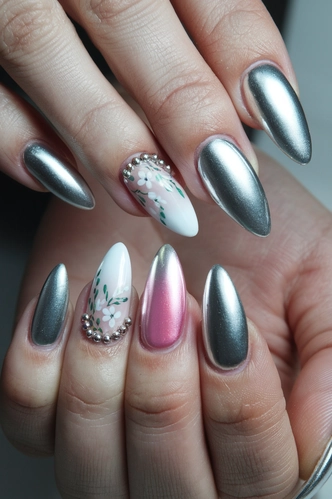 Metallic Stiletto Medium Nails