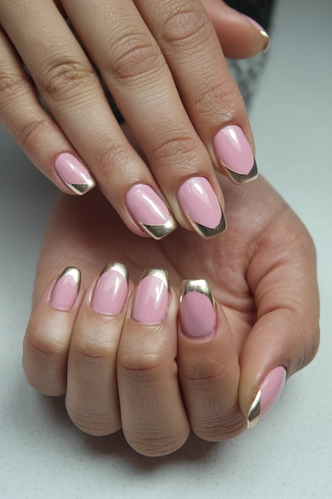 Metallic Stripe Short Pink Manicure