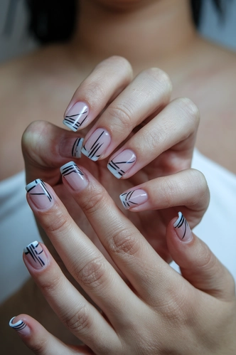 Minimal Line Art Extra Short Square Nails