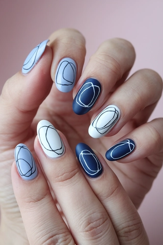 Minimalist Abstract Line Art Oval Nails