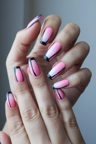 Minimalist Black and Pink Coffin Nails