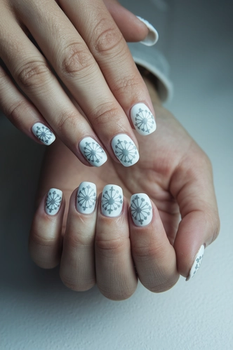 Minimalist Gray and White Snowflake Pattern