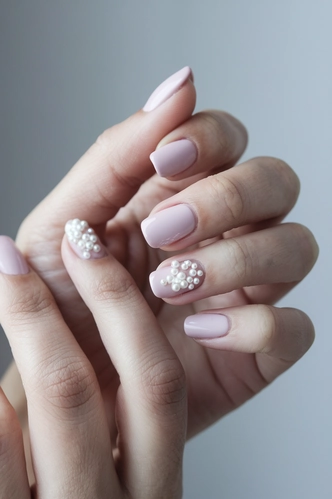 Minimalist Milky Pink Nails with Delicate Pearls