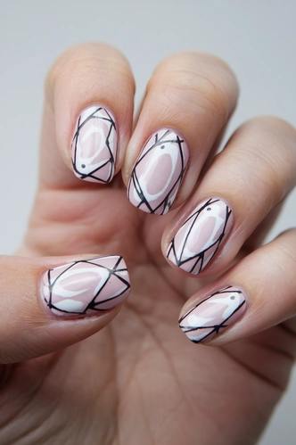 Negative Space Geometric Oval Nails