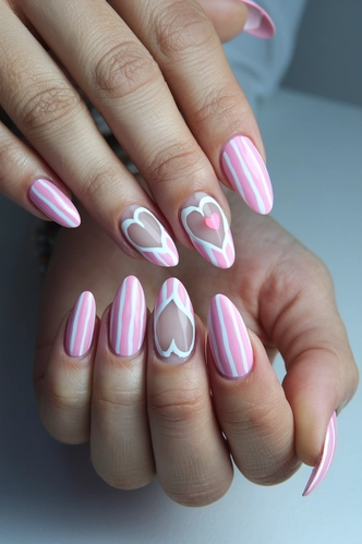 Negative Space Heart Almond Nails