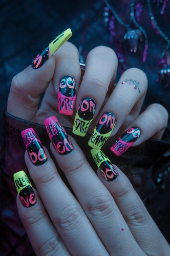 Neon Dreams Birthday Coffin Nails