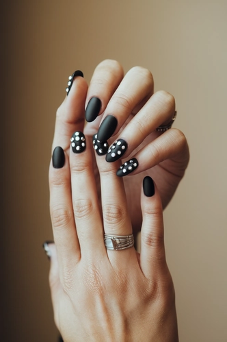 Noir Studded Matte Nail Art